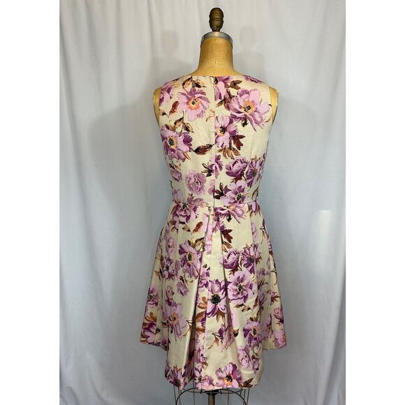 Taylor Floral Faille Fit and Flare Box Pleated Dress Bow Pockets Lined - Picture 2 of 3